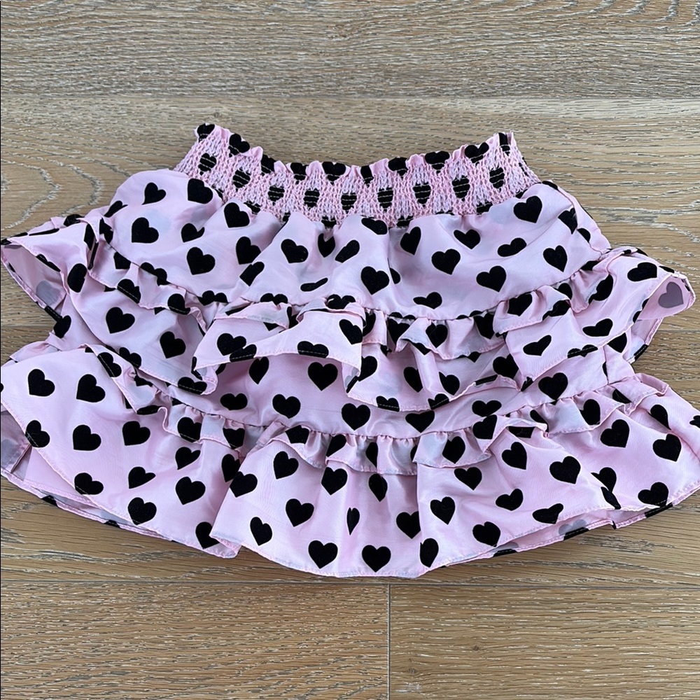 LoveShackFancy Pink and Black Ruffle Skirt